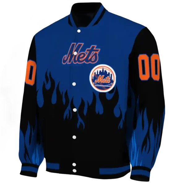 custom new york mets flame border blue black varsity jacket best selling
