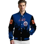 custom new york mets flame border blue black varsity jacket best selling