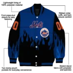 custom new york mets flame border blue black varsity jacket best selling