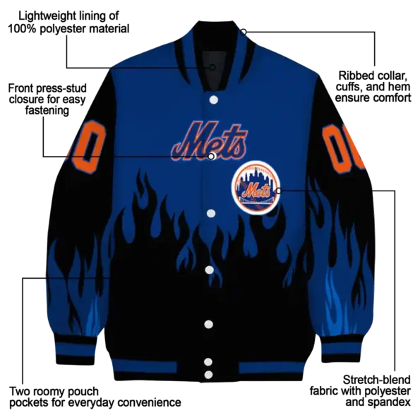 custom new york mets flame border blue black varsity jacket new arrival