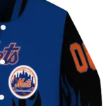 custom new york mets flame border blue black varsity jacket best selling