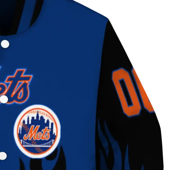custom new york mets flame border blue black varsity jacket premium grade