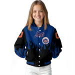 custom new york mets flame border blue black varsity jacket best selling