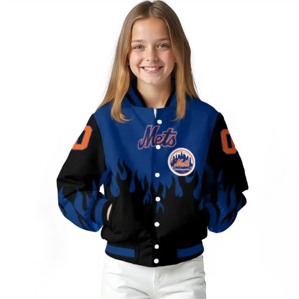 custom new york mets flame border blue black varsity jacket top rated