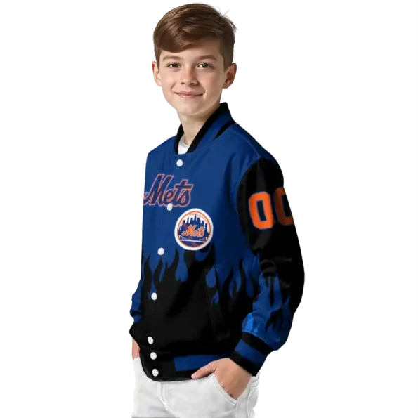 custom new york mets flame border blue black varsity jacket trendy