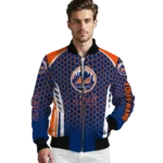 custom new york mets hexagon grid blue bomber jacket best selling
