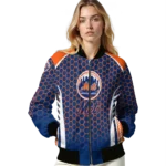 custom new york mets hexagon grid blue bomber jacket best selling