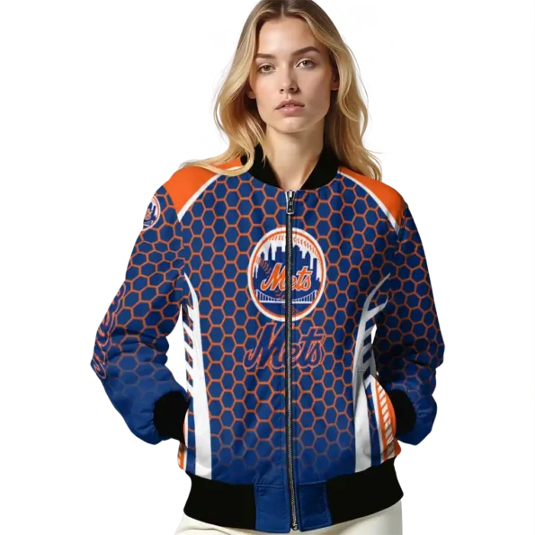custom new york mets hexagon grid blue bomber jacket latest model
