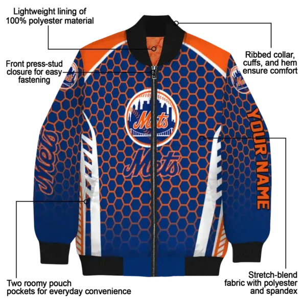 custom new york mets hexagon grid blue bomber jacket new arrival