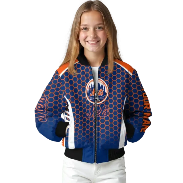custom new york mets hexagon grid blue bomber jacket top rated