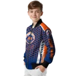 custom new york mets hexagon grid blue bomber jacket best selling