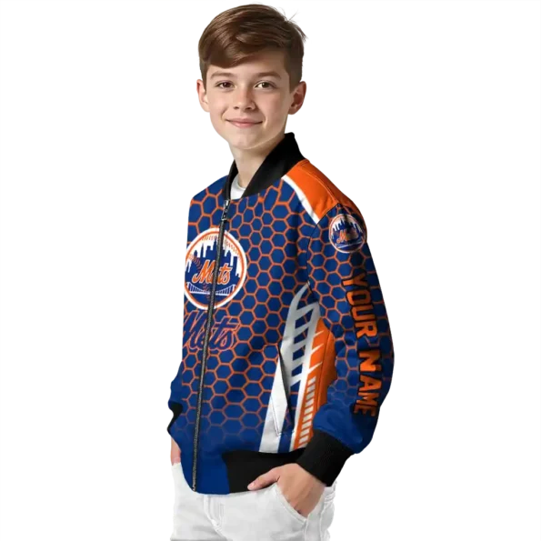 custom new york mets hexagon grid blue bomber jacket trendy