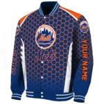 custom new york mets hexagon grid blue varsity jacket best selling
