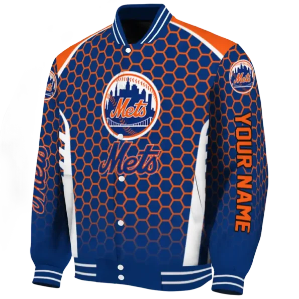 custom new york mets hexagon grid blue varsity jacket best selling