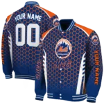 custom new york mets hexagon grid blue varsity jacket best selling