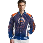 custom new york mets hexagon grid blue varsity jacket best selling