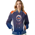 custom new york mets hexagon grid blue varsity jacket best selling