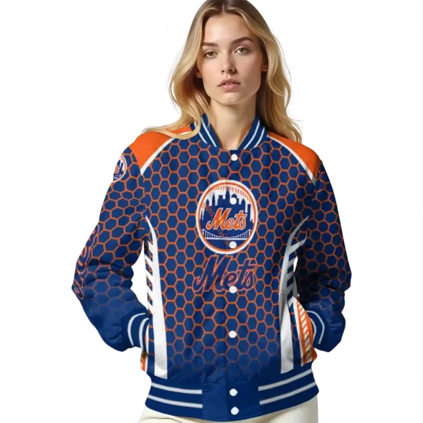 custom new york mets hexagon grid blue varsity jacket latest model
