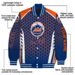 custom new york mets hexagon grid blue varsity jacket best selling