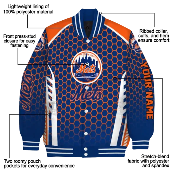 custom new york mets hexagon grid blue varsity jacket new arrival