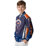 custom new york mets hexagon grid blue varsity jacket best selling