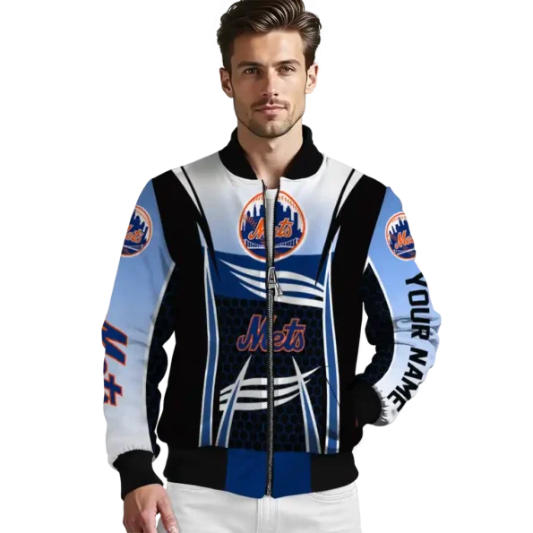 custom new york mets mesh effect blue black bomber jacket high quality