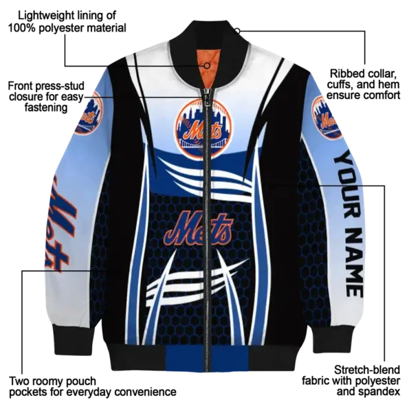 custom new york mets mesh effect blue black bomber jacket new arrival