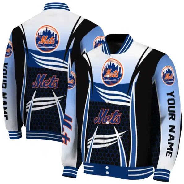custom new york mets mesh effect blue black varsity jacket fashion forward