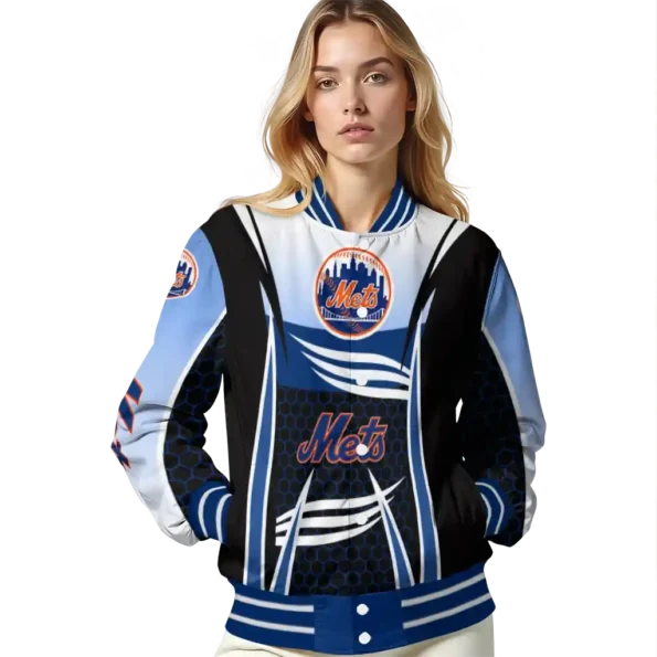 custom new york mets mesh effect blue black varsity jacket latest model