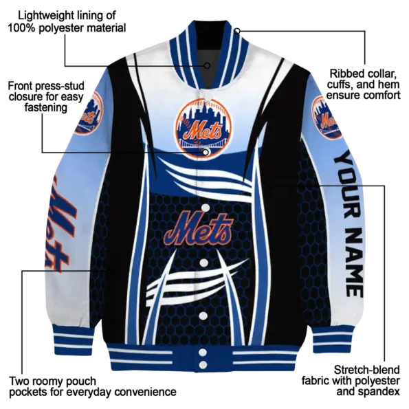 custom new york mets mesh effect blue black varsity jacket new arrival