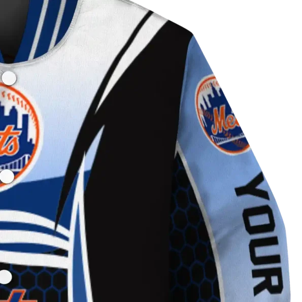 custom new york mets mesh effect blue black varsity jacket premium grade