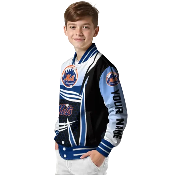 custom new york mets mesh effect blue black varsity jacket trendy