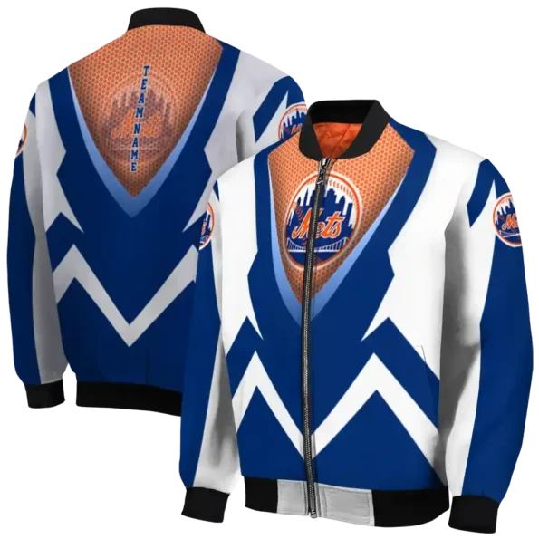 custom new york mets v stripes blue white bomber jacket fashion forward