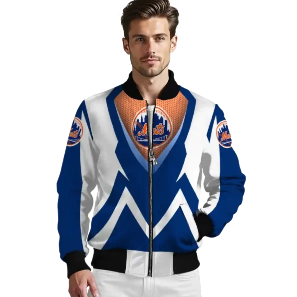 custom new york mets v stripes blue white bomber jacket high quality
