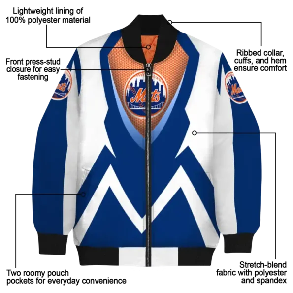 custom new york mets v stripes blue white bomber jacket new arrival