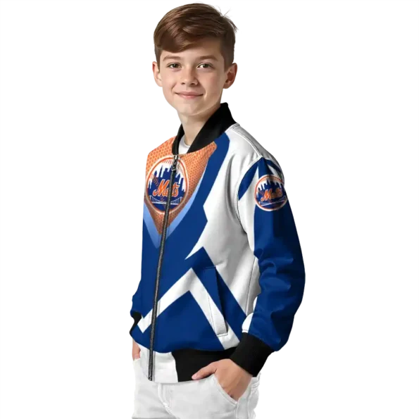 custom new york mets v stripes blue white bomber jacket trendy