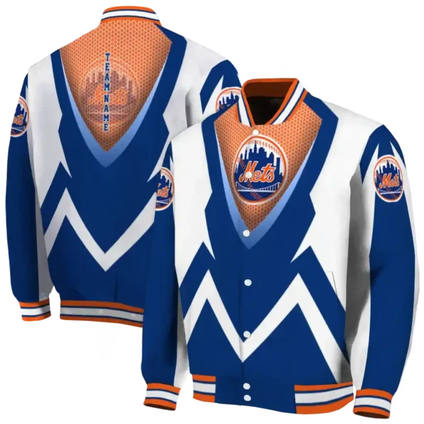 custom new york mets v stripes blue white varsity jacket fashion forward