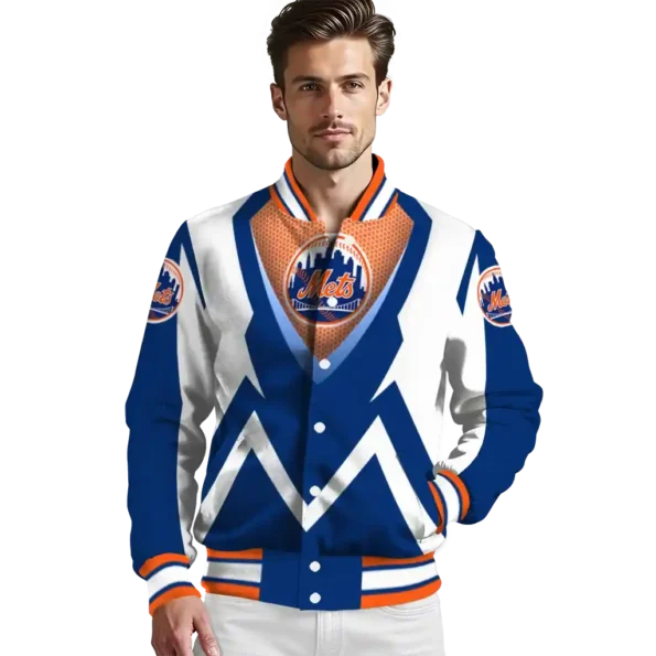 custom new york mets v stripes blue white varsity jacket high quality