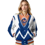 custom new york mets v stripes blue white varsity jacket best selling