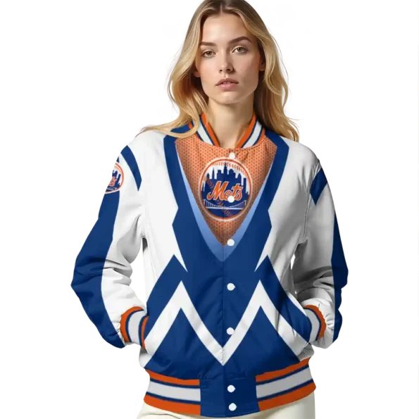 custom new york mets v stripes blue white varsity jacket latest model