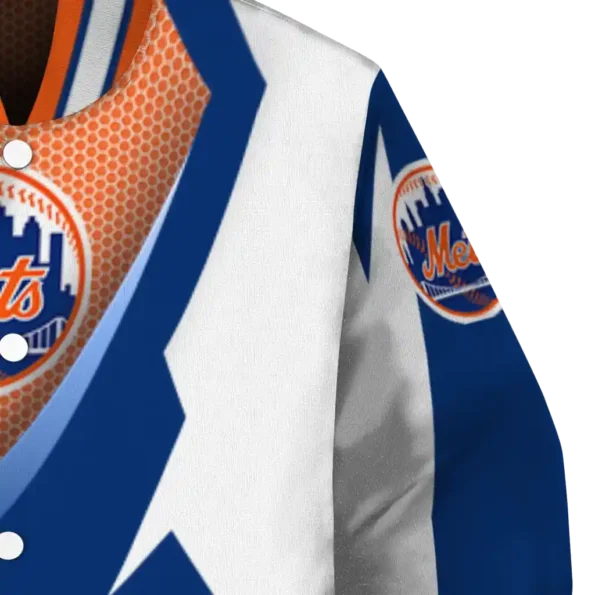 custom new york mets v stripes blue white varsity jacket premium grade