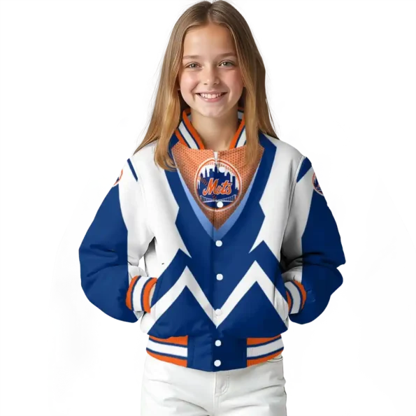 custom new york mets v stripes blue white varsity jacket top rated