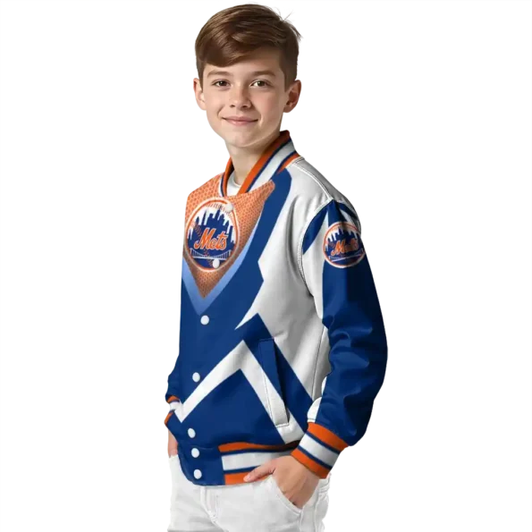 custom new york mets v stripes blue white varsity jacket trendy