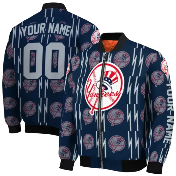 custom new york yankees bolt stripe navy bomber jacket fashion forward