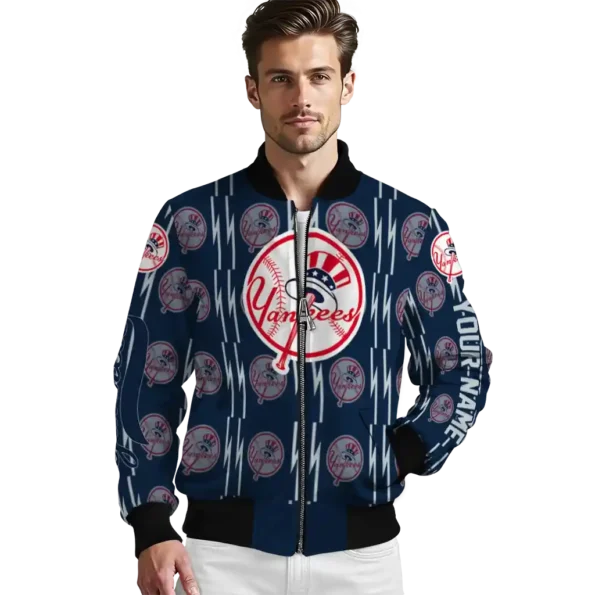 custom new york yankees bolt stripe navy bomber jacket high quality