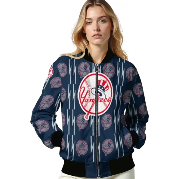 custom new york yankees bolt stripe navy bomber jacket latest model