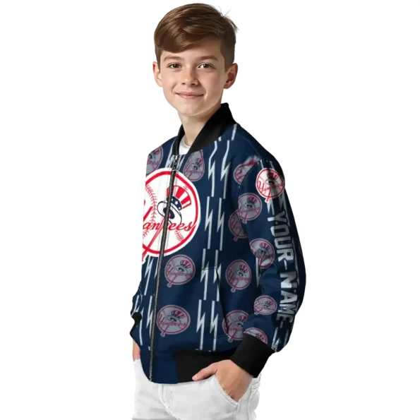 custom new york yankees bolt stripe navy bomber jacket trendy