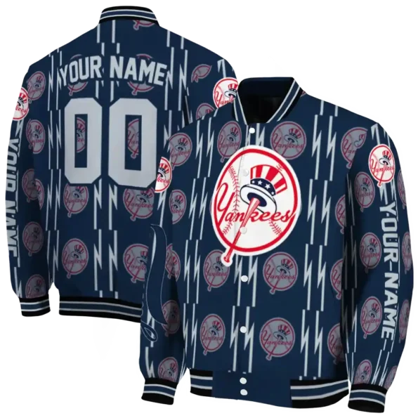 custom new york yankees bolt stripe navy varsity jacket fashion forward