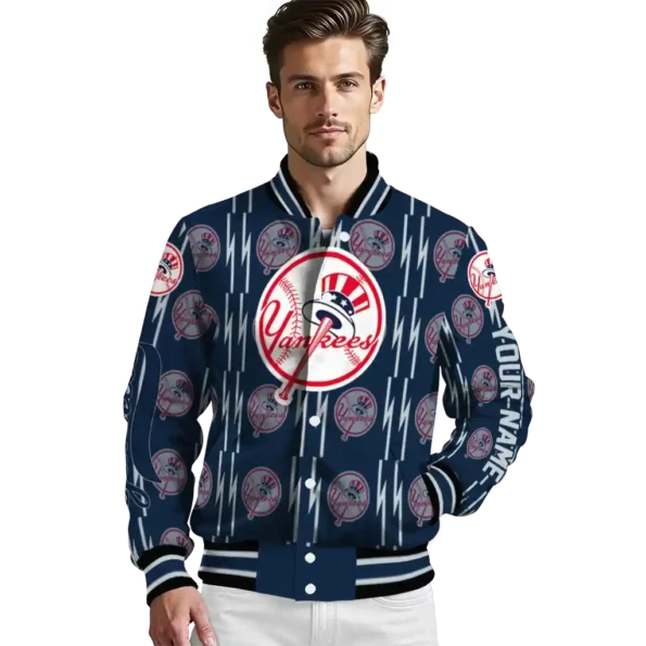 custom new york yankees bolt stripe navy varsity jacket high quality