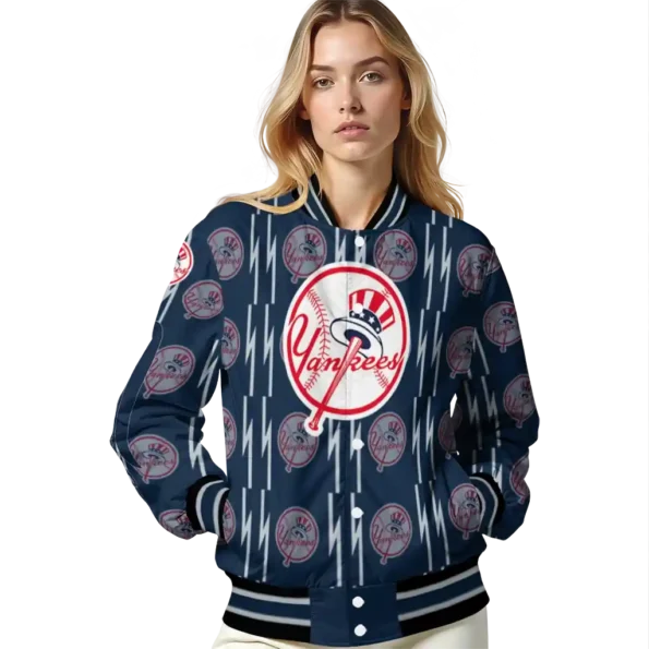 custom new york yankees bolt stripe navy varsity jacket latest model